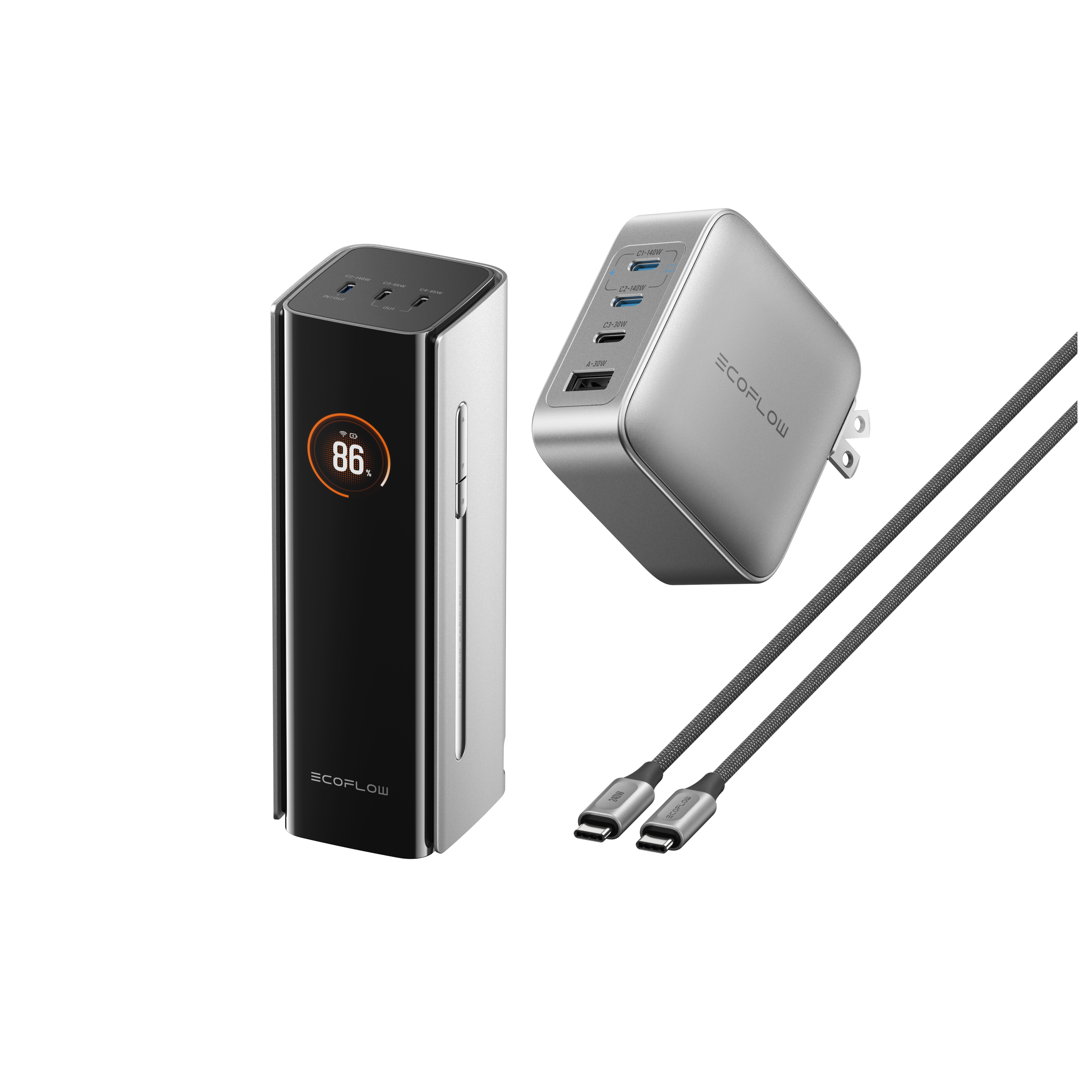 RAPID Pro Power Bank(27,650mAh, 300W, 140W USB-Cケーブル内蔵)+ 140W GaN急速充電器 + 240W USB Type-C to Cケーブル