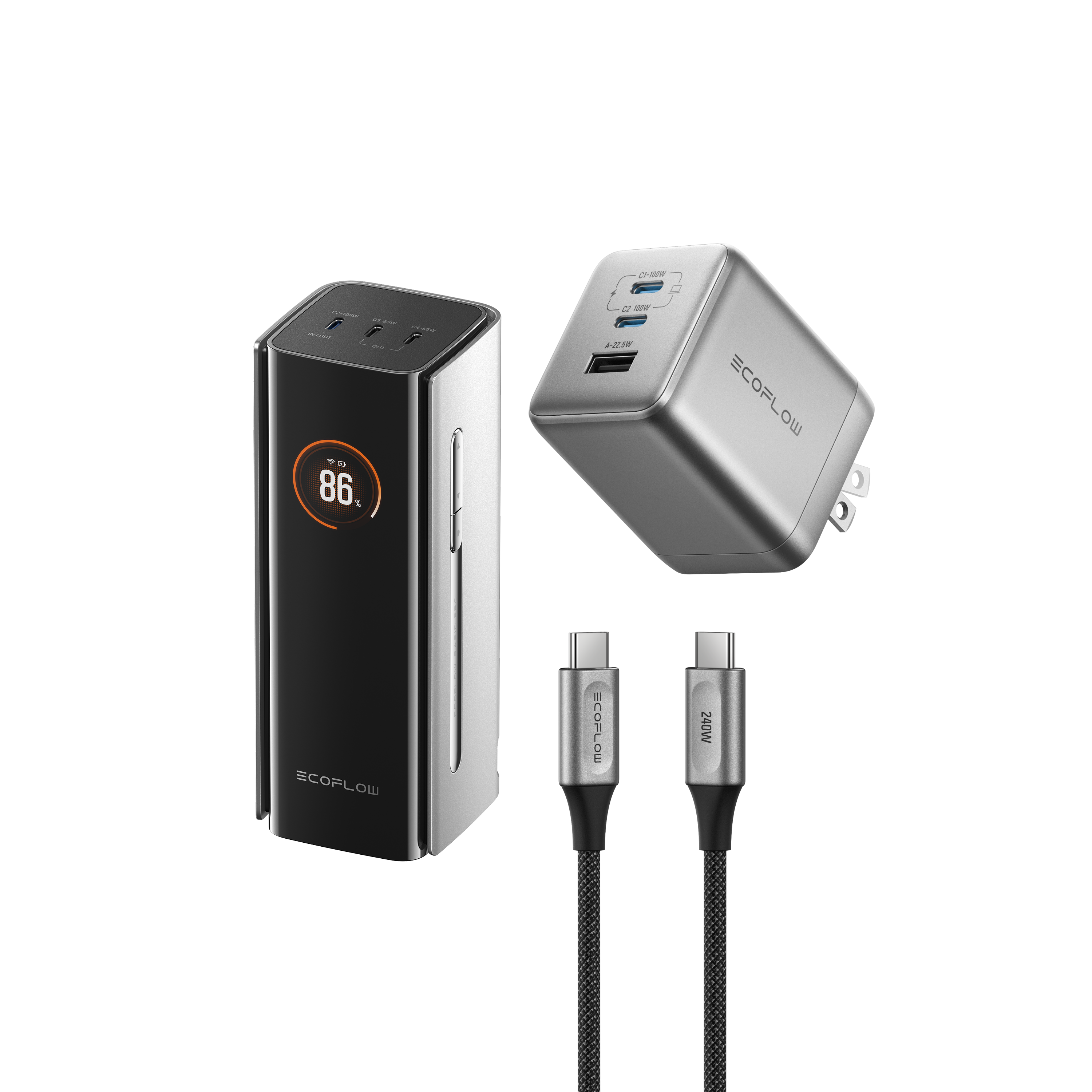 RAPID Pro Power Bank(20,000mAh, 230W, 100W USB-Cケーブル内蔵)+ 100W GaN急速充電器 + 240W USB Type-C to Cケーブル