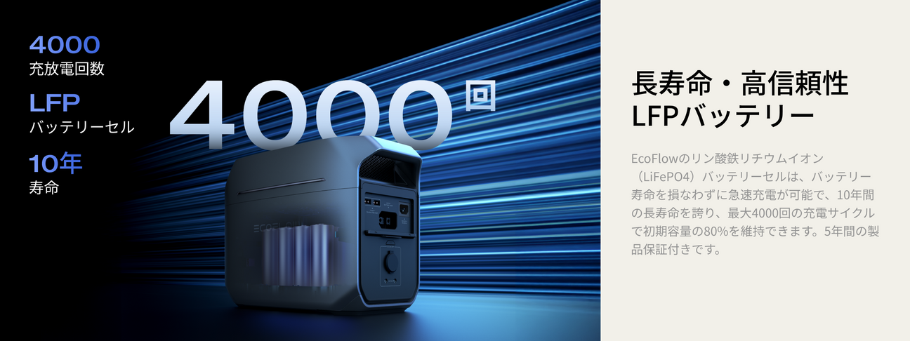 10年間使用できる次世代LFPバッテリー &amp; 充実の「安全機能・保護機能」