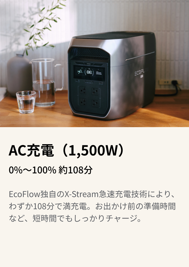 4つの充電方式で、バッテリー切れの心配なし