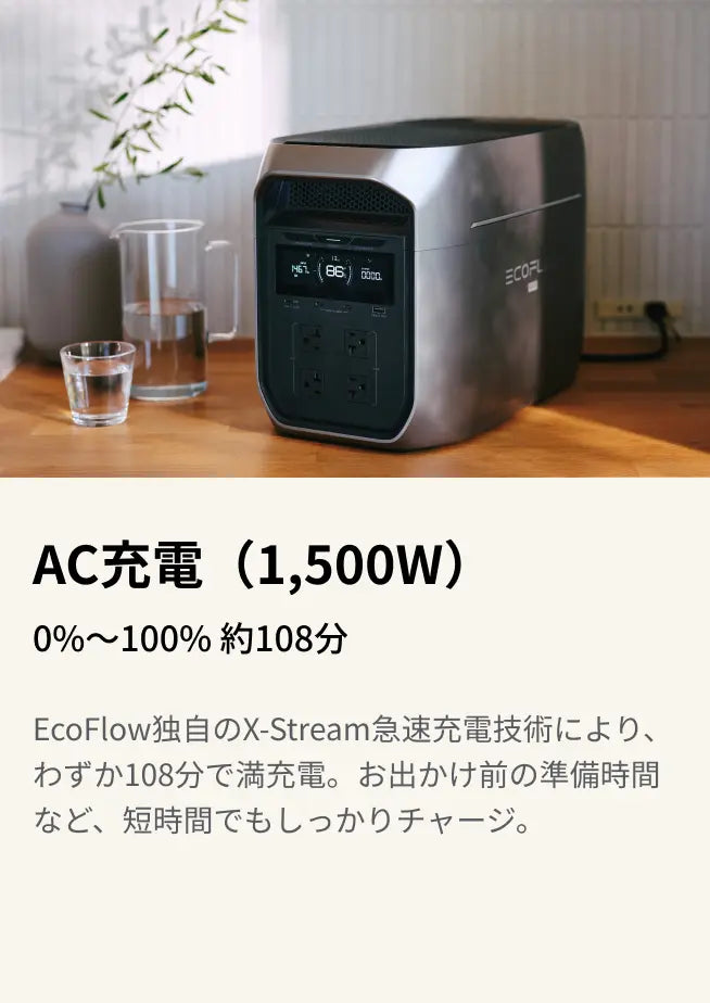 4つの充電方式で、バッテリー切れの心配なし