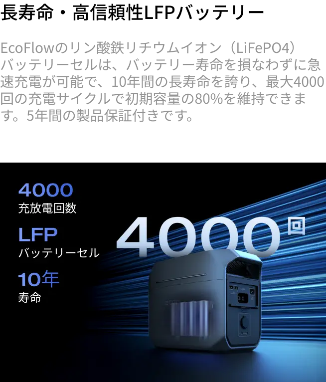 10年間使用できる次世代LFPバッテリー &amp; 充実の「安全機能・保護機能」